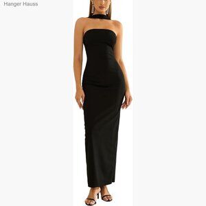 Elegant Bodycon Maxi Dress Halter Neck Formal Party Wedding Guest